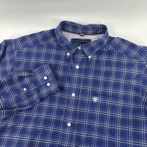 Ariat Pro Series Shirt Men's XL Blue Red White Plaid Long Sleeve Button Down